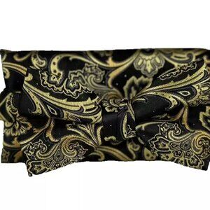Stacy Adams Men's Bow Tie Hanky Black Gold Paisley Pattern Microfiber 2.5" Wide